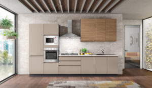 cucina-lineare-beige-legno-elettrodomestici-inclusi