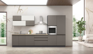 cucina-lineare-grigio-antracite-bianco-elettrodomestici-inclusi