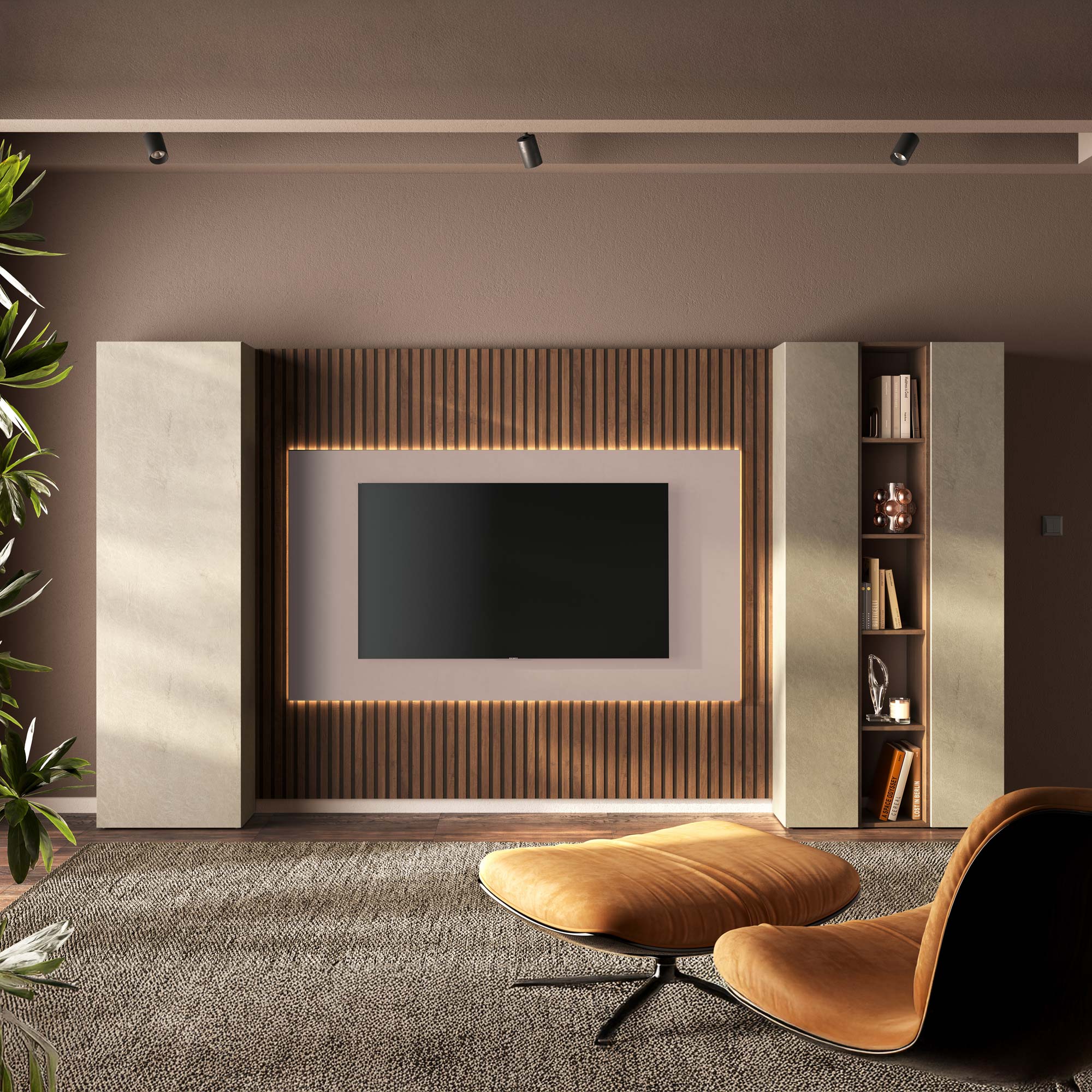 parete-tv-attrezzata-pannello-boiserie-dogata-cannette-legno-noce-mercure-colonne-argilla (1)