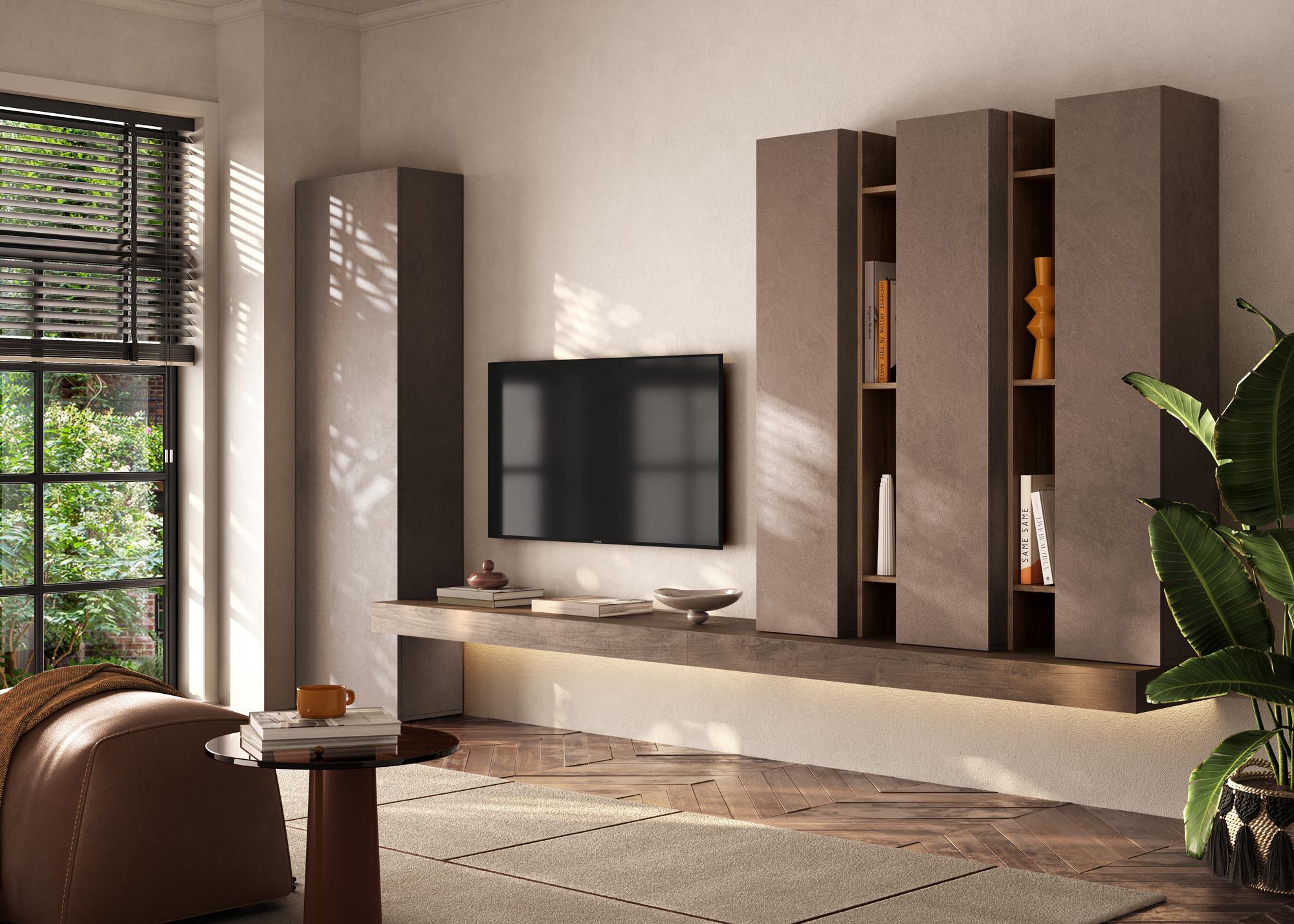 parete-tv-attrezzata-soggiorno-colonne-mensolone-bronzo-legno-noce-mercure2)
