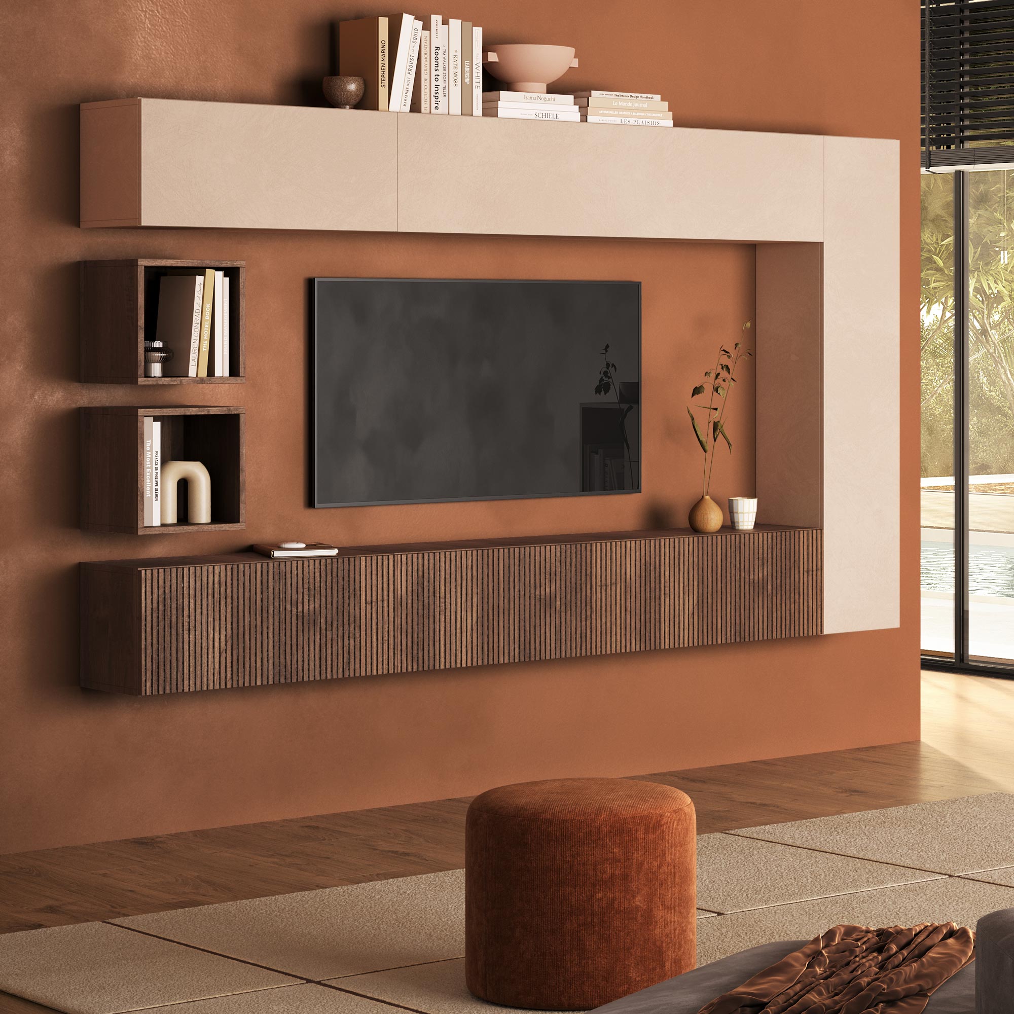 parete-tv-soggiorno-base-cannettata-legno-spospesa-beige