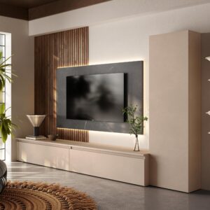 parete-tv-soggiorno-boiserie-cannette-legno-noce-mercure-pannello-marmo-nero (1)