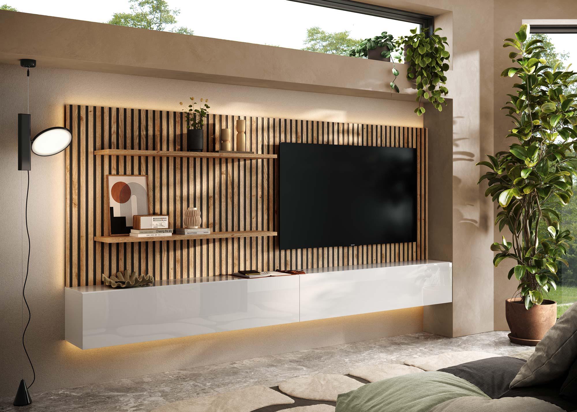 parete-tv-soggiorno-pannello-tv-boiserie-cannette-legno-rovere-cadiz-bianco-lucido (2)