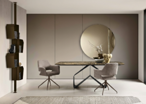 tavolo-swing-piano-vetro-martellato-bronzo-retroargentato-struttura-nero