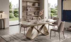 tavolo-a-botte-gres-allungabile-ceramica-calacatta-gold-lucido-struttura-metallo-champagne-180 cm (2)