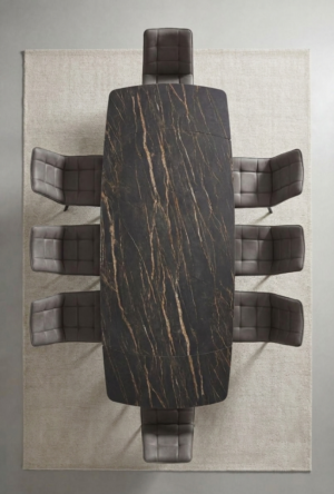 tavolo-a-botte-allungabile-gres-ceramica-sahara-noir-black-saloran-nero-venature-opaco-struttura-metallo-bronzo-180-260-cm