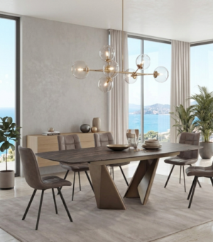 tavolo-a-botte-allungabile-gres-ceramica-sahara-noir-black-saloran-nero-venature-opaco-struttura-metallo-bronzo