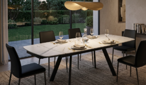 tavolo-a-botte-gres-ceramica-calacatta-gold-opaco-struttura-nera-tavolo-allungabile-160x240cm