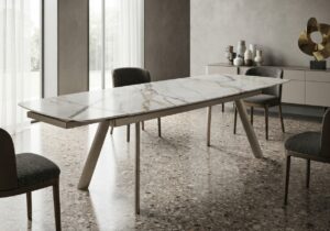 tavolo-gres-ceramica-piano-calacatta-gold-opaco-struttura-champagne-tavolo-a-botte-allungabile-160cm-