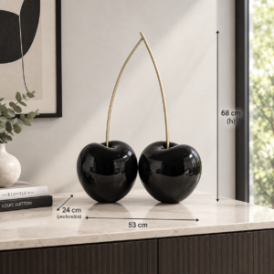 scultura-in-resina-ciliegie-nero-lucido-stelo-oro-sculpture-design-blak-gold